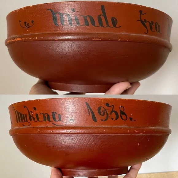 Norwegian Beer Bowl Antique Wood Vintage Norway Folk Art Hand Painted Rosemaling